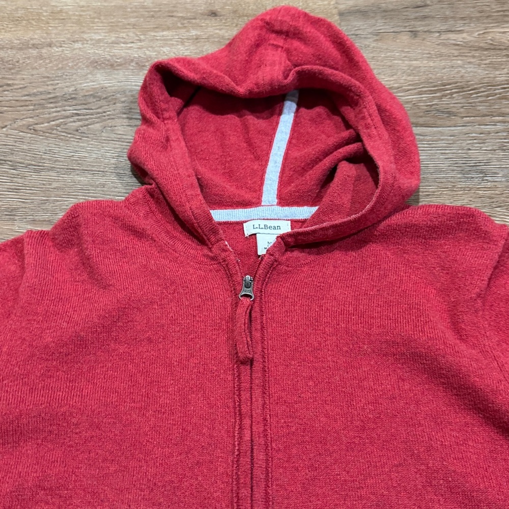 L.L. Bean Zip-Up Cotton/Cashmere Red Sweater Jacket - Picture 5 of 7